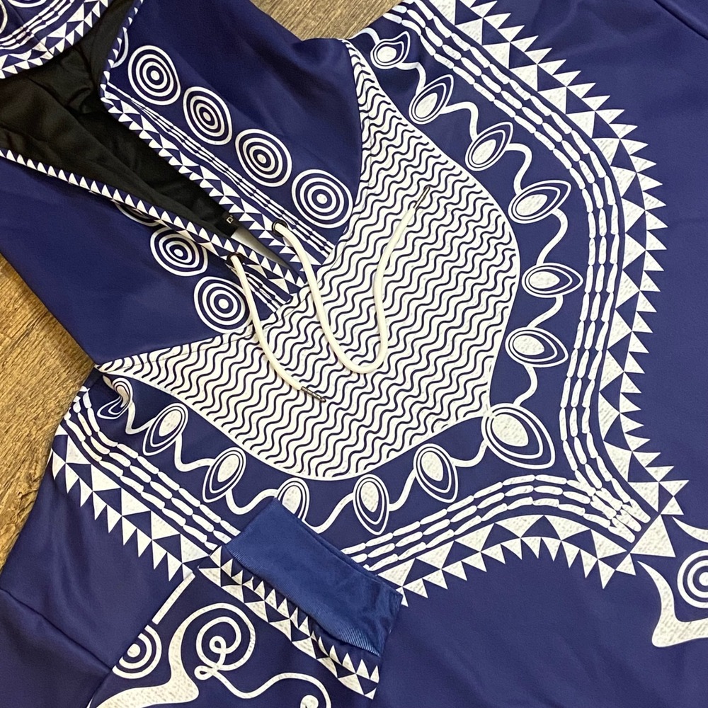 Dashiki Hoodie Blue White Graphic Print Hooded‎ Sweatshirt Men 4XL Afropolitan